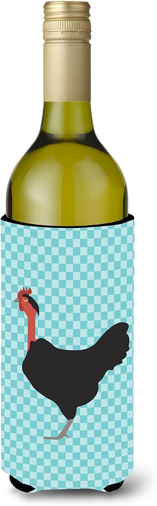 Caroline's Treasures BB8013LITERK Naked Neck Chicken Blue Check Wine Bottle Hugger Bottle Cooler Sleeve Hugger Machine Washable Collapsible Insulator Beverage Insulated Holder