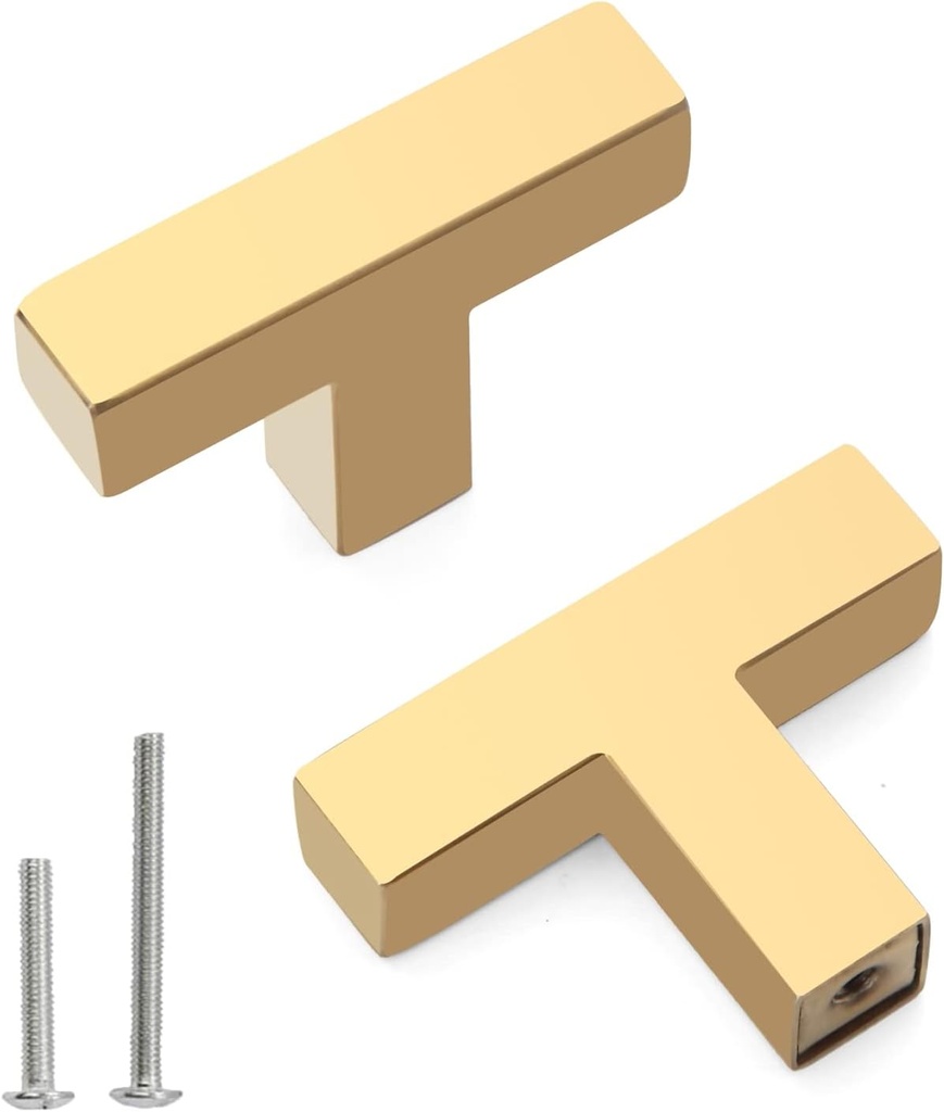 Cabinet Pulls Single Hole Cabinet Handles, 2 Pack Square Gold Bar Cabinet Pulls Drawer Cabinet Knobs Cupboard Hardware Cabinet Handles, Stainless Steel Single Hole Cabinet Knobs