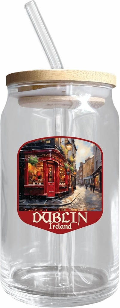 R and R Imports Dublin Ireland Red Pub Design Souvenir 12 oz Beer Can Glass Single