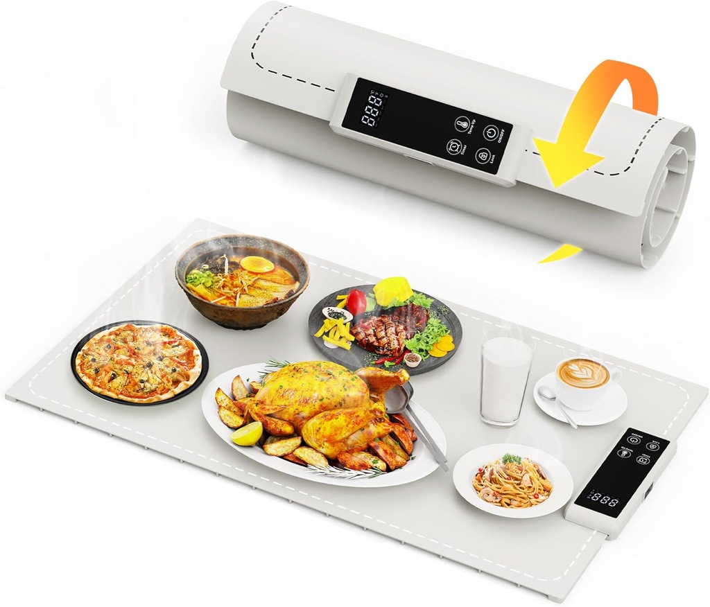 Warming Mat for Food Electric Food Warming Tray Large 24x16in Rapid Full-Surface Heating Portable & Rollable Versatile Food Warmer for Countertop Perfect for Gatherings Parties Everyday Use