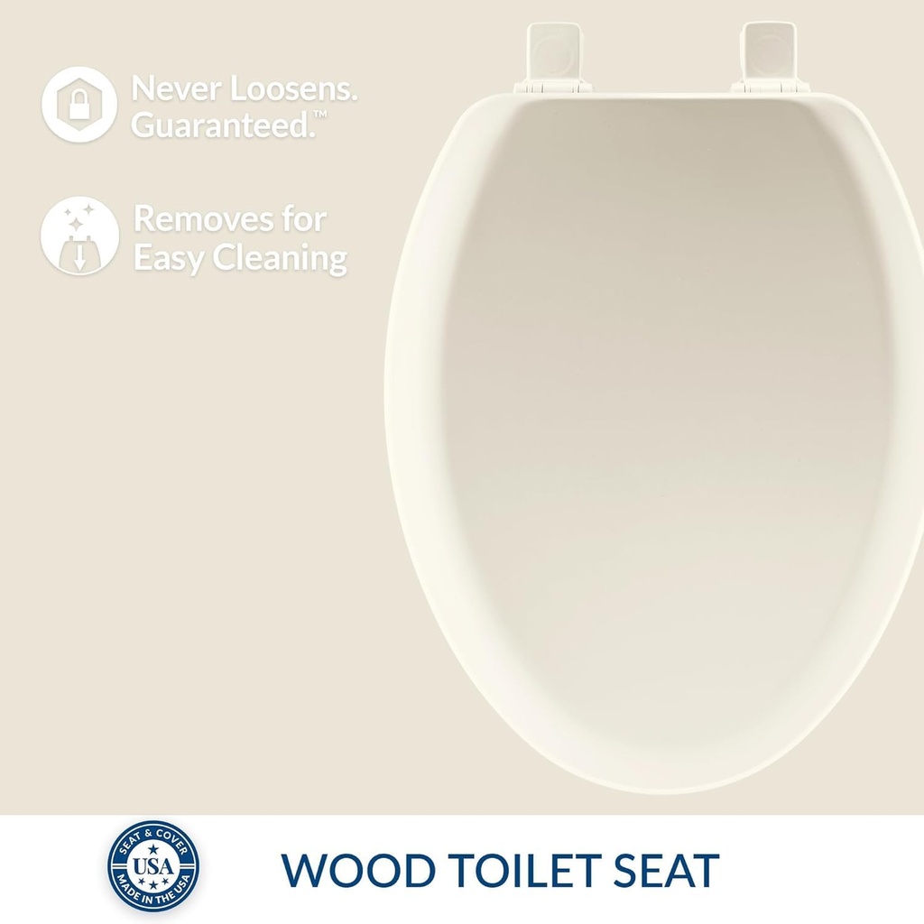 Plexon Toilet Seat, Elongated, Biscuit, Enameled Wood, 18.81"L x 14.25"W