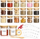 GMISUN Spice Jars with Bamboo Lids, 20 Pack 2.5oz Glass Spice Containers with Labels, Small Empty Round Spice Bottles with Airtight Lids, Mini Clear Minimalist Food Jars & Canisters for Kitchen
