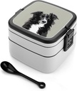 Cute Collie Dog Adult Bento Box Double Layer Lunch Box Lunch Container for Work Camping