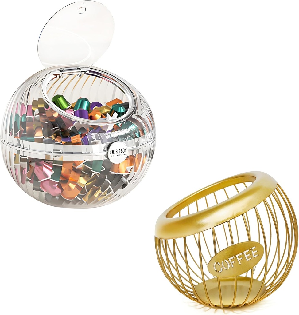 Clear & Metal K Cup Holder Bundle – 2-Pack Coffee Pod Organizers for Counter, Large Capacity Storage for Keurig & Nespresso, Coffee Bar Accessories & Decor