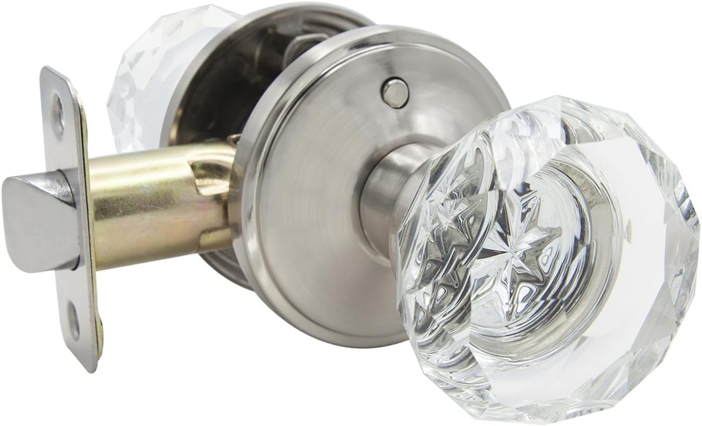 Glass Crystal Door Knob, Modern Design Door Lockset, Satin Nickel, Interior Privacy Door Knobs (1 Pack)