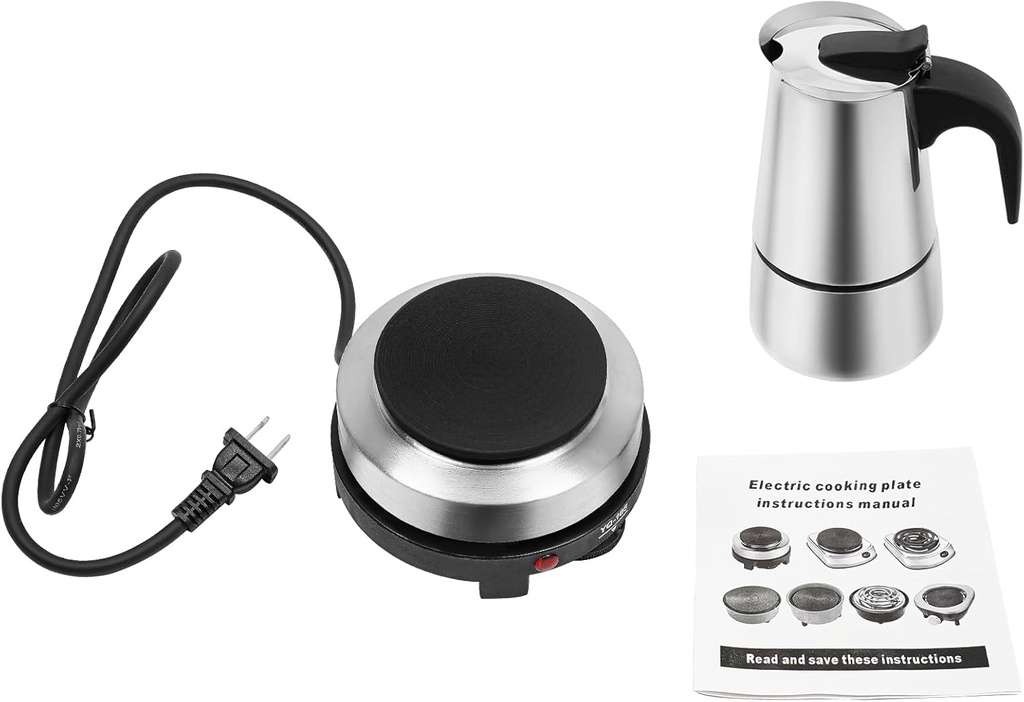 200ml Stovetop Espresso Maker, Stainless Steel Moka Pot w/Electric Stove, 4 Cups Classic Coffee Maker, Percolator for Cafe, Home, Camping