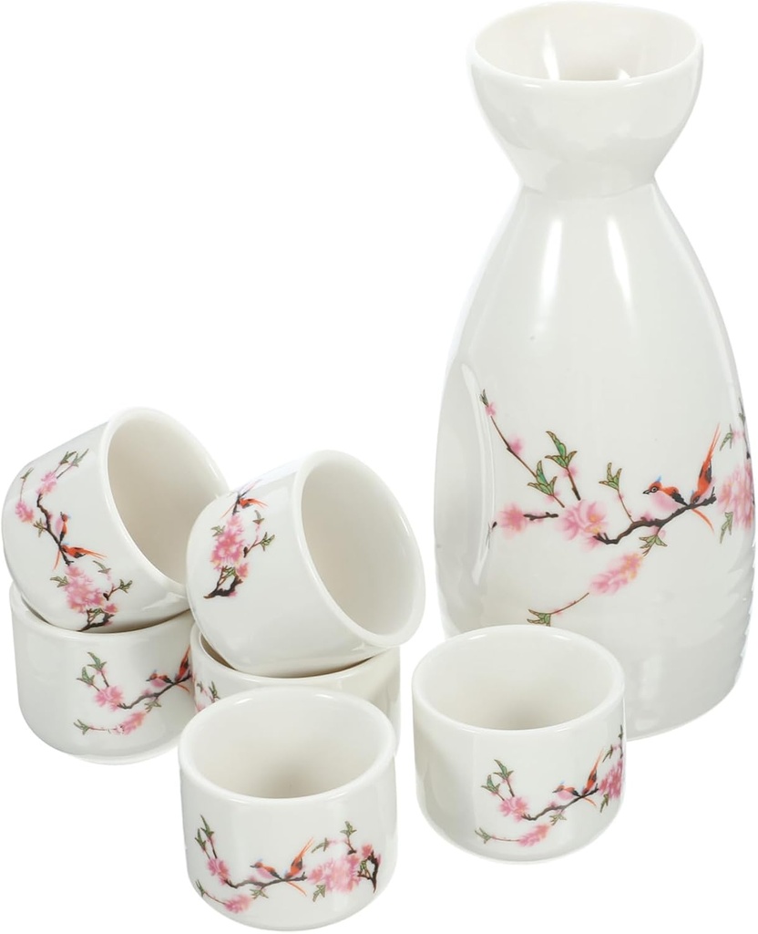 1set Japanese Ceramic Sake Cups Traditional Sake Pot for Home Use Design for Entertaining Family and Friends Retro Style