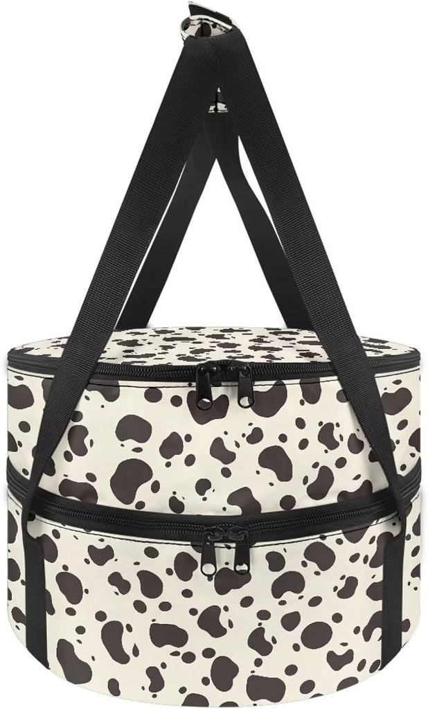 Cow Print Hot or Cold Food Cake Dish Carrying Case for Potluck Picnic Cookouts, Lightweight Thermal Pie Carrier with Lid and Handle