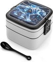 Mechanical Tiger Bento Box - Double Layer, Leakproof Food Containers with Partition & Spoon, Stackable Lunch Box for Office, Travel, Camping