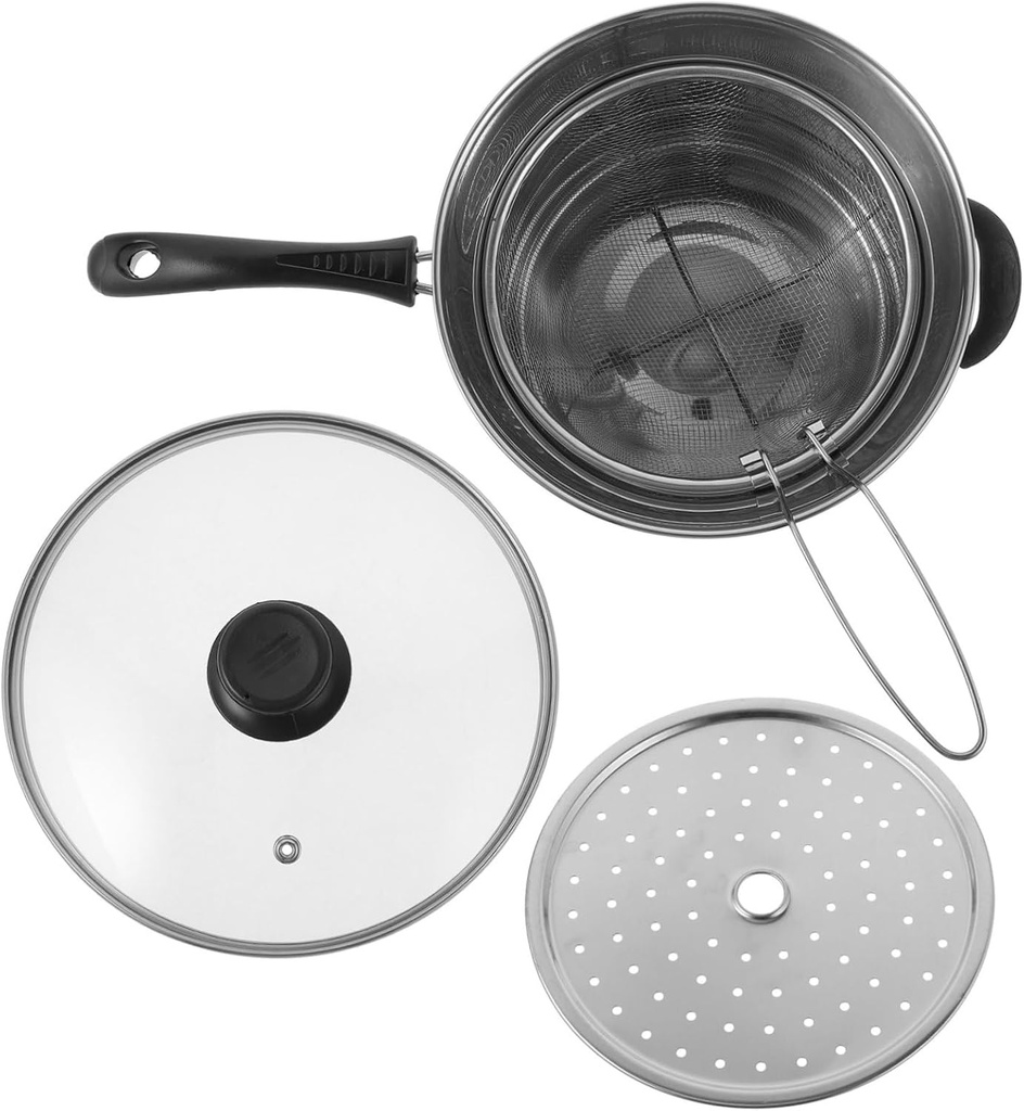 1 Set Multi Purpose Stainless Steel Fryer Pot with Strainer Basket for Cooking and More Easy to Use Clean for Home Kitchen Restaurant and Hotel