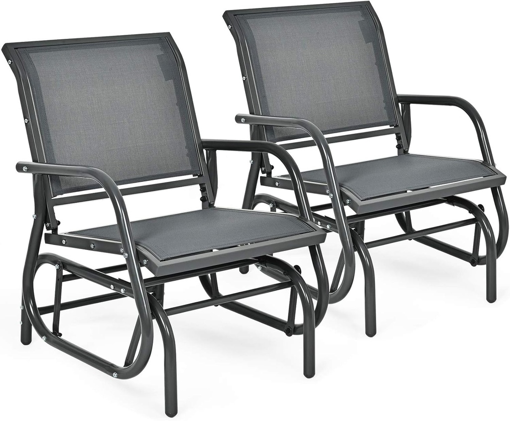 Giantex Swing Glider Chair W/Study Metal Frame Comfortable Patio Chair Love-Seat for Garden, Porch, Backyard, Poolside, Lawn Outdoor Rocking Chair (2, Gray)