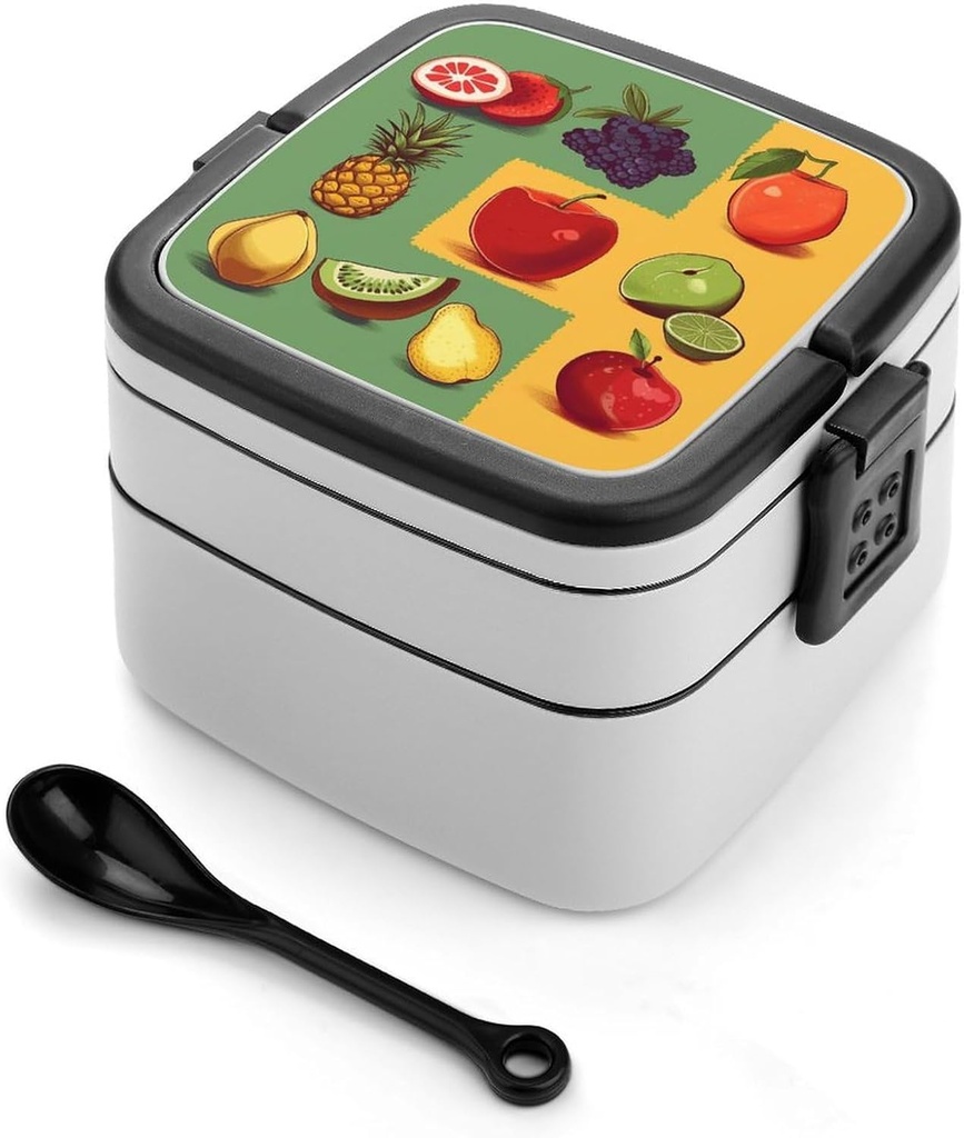 Bento Box for Adult Art Style Fruit Bento Lunch Box with 2 Compartments Stackable Lunch Container Reusable Food Storage Container Meal Prep Snack Containers