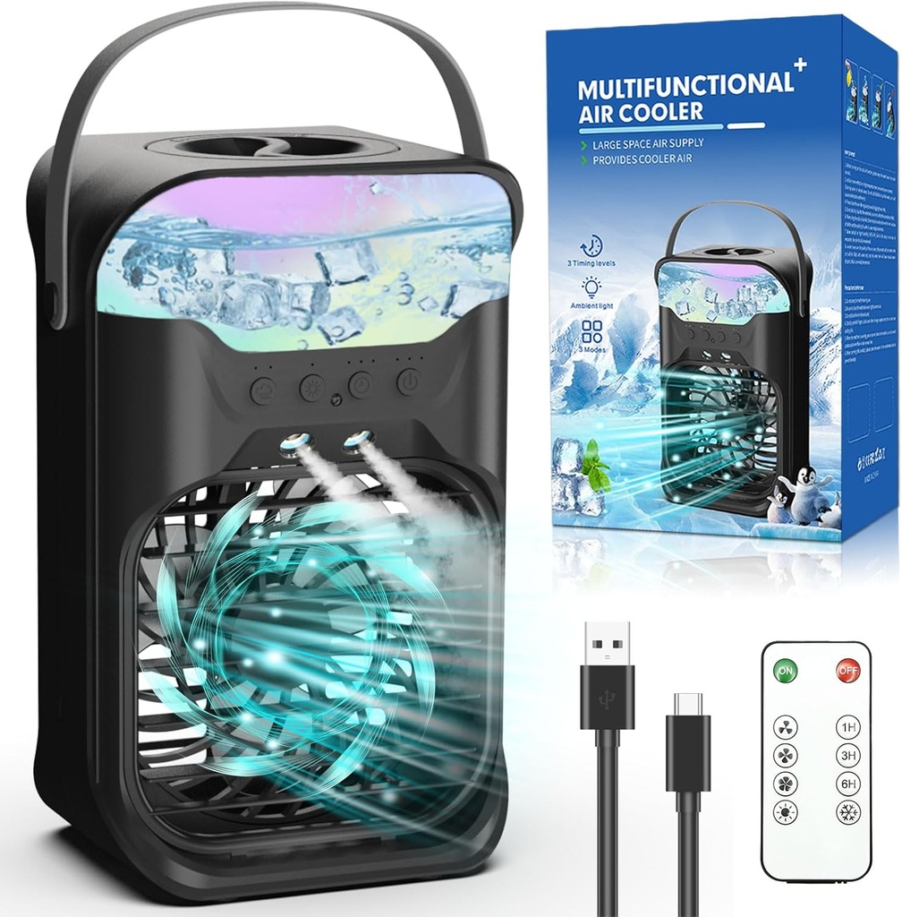 iFTY Small Portable Air Conditioners, Portable AC Unit w/Remote, 1.5L Water Tank, 3 Speeds, 2 Cool Mist, 3 Timers, 7 Night Light, Mini Air Conditioner, Personal Air Cooler Fan for Room Bedroom Office