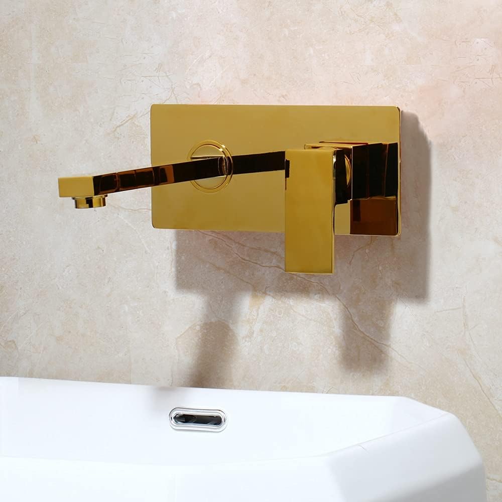 Black Painting Wall Mounted Tap Bathroom Basin Sink Faucet Solid Brass Hot & Cold Mixer Matte Black Bathtub Faucet, Gold