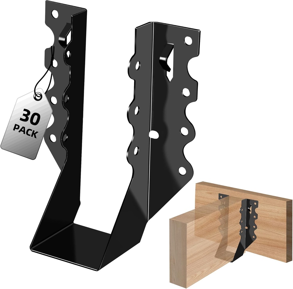 (30-Pack) Calvana 2x6 Black Steel Joist Hangers, Double Shear Face Mount Rafter Brackets for Wood, Hurricane Ties for Rafters and Deck Brackets, for Pergola Hardware, Floors, Decks, Ceilings