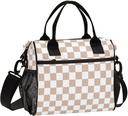 Brown White Checkered Lunch Bag for Women Adults Men, Insulated Lunch Box Reusable Lunch Tote Leakproof Cooler Bag for Work Travel Picnic S