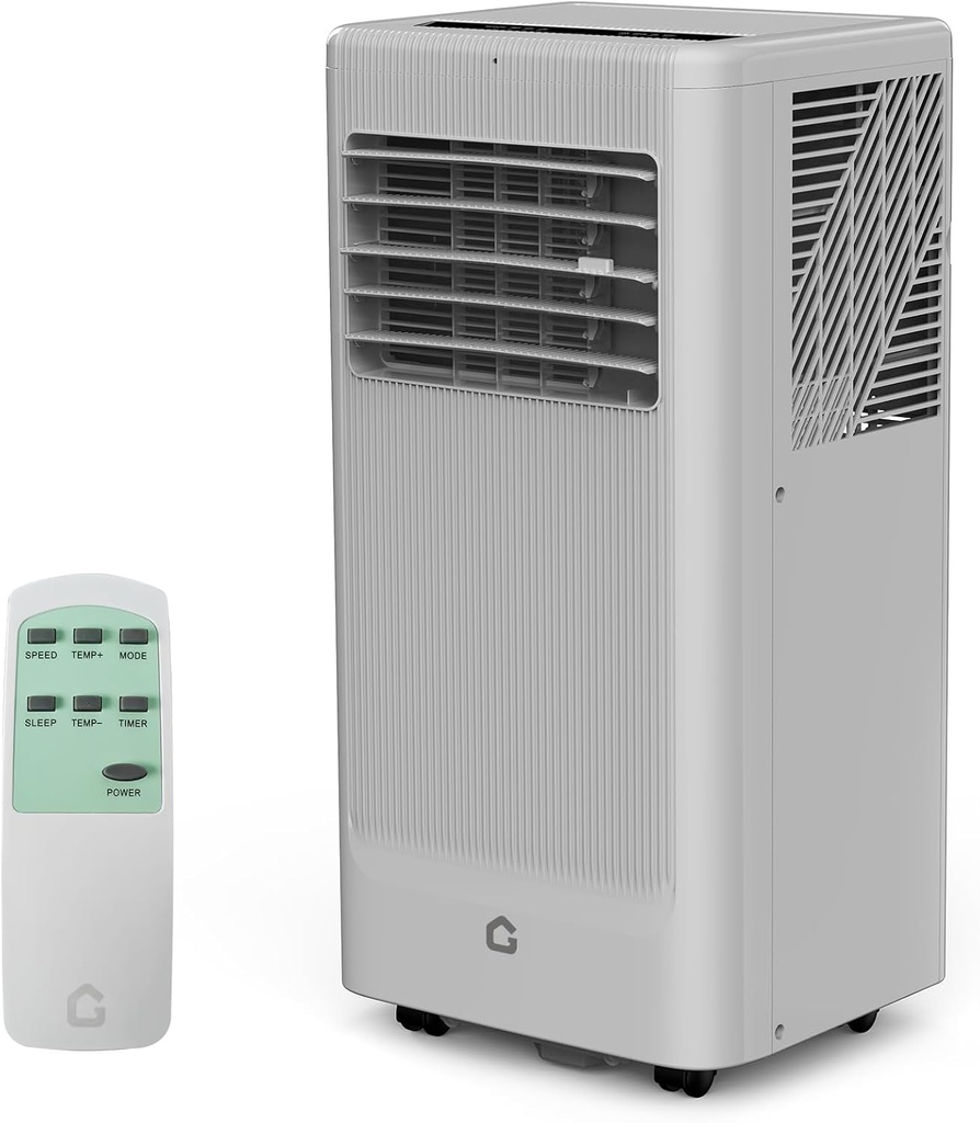 8000 BTU Portable Air Conditioner, Quiet 3-in-1 Cooling Unit for Rooms Up to 250 Sq.Ft, Includes Dehumidifier & Fan Modes, Remote Control, Sleep Mode – Perfect for Bedrooms & Apartments