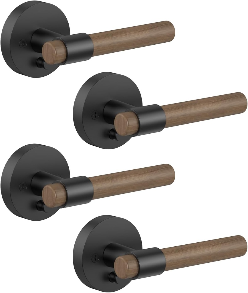 Asidrama 4 Pack Privacy Matte Black Door Handles, Indoor Solid Wood Heavy Duty Door Lever with Door Knobs for Bedroom or Bathroom, Door Handles Interior with Locks for Left Right Sided Doors
