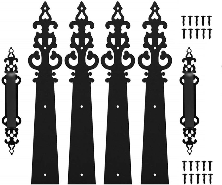 CCJH Metal Garage Door Decorative Hardware Hinges Carriage House Accents Screw Mounted 6 PCS Black (Braided Style)