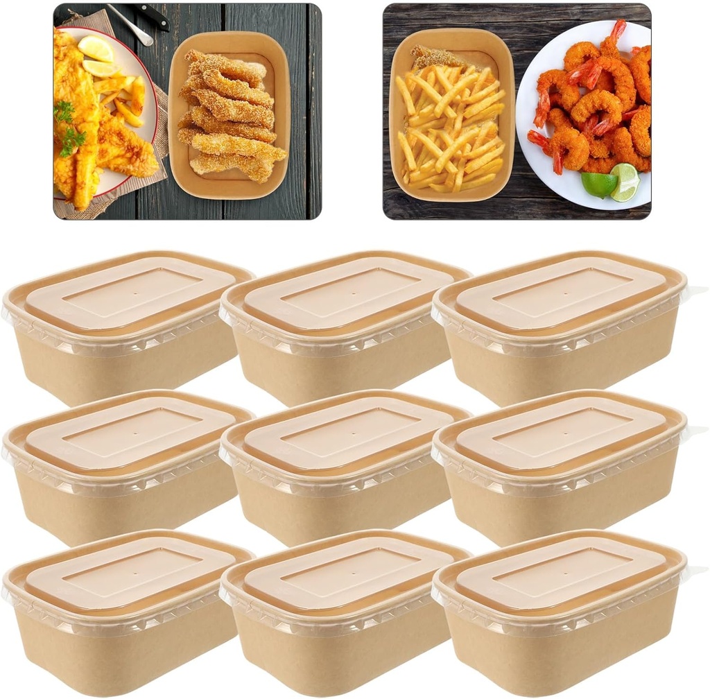 10 Packs 17 OZ Paper Food Containers with Lids: Rectangular Paper Food Boxes with Lids Kraft Containers for Snacks Salads Ice Cream Pantry Popcorn