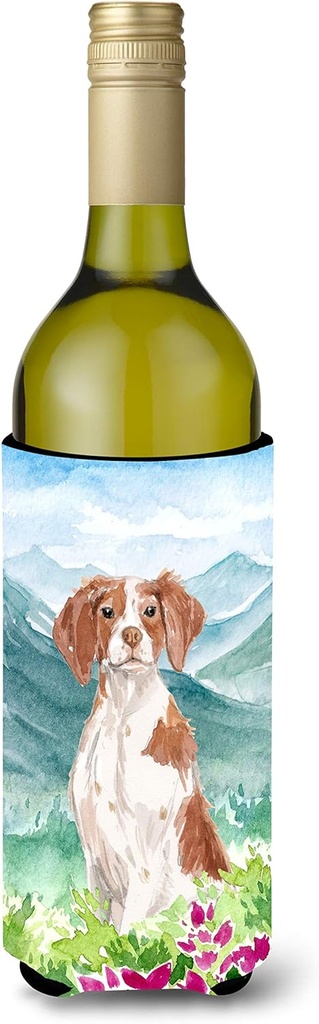 Caroline's Treasures CK1989LITERK Mountian Flowers Brittany Spaniel Wine Bottle Hugger Bottle Cooler Sleeve Hugger Machine Washable Collapsible Insulator Beverage Insulated Holder