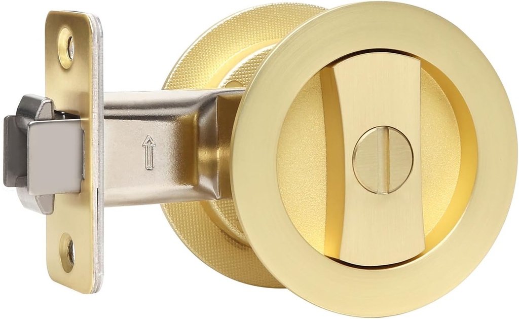 Dontay Pocket Door Lock, Privacy (Bed/Bath) Handles Latch, 2-3/8" Backset, Hardware for 1 3/8” to 2 3/16” Thickness Door (Excluding Edge Pull, Satin Brass, Round - 1 Pack)