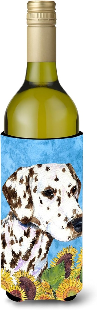 Caroline's Treasures SS4238LITERK Dalmatian in Summer Flowers Wine Bottle Hugger Bottle Cooler Sleeve Hugger Machine Washable Collapsible Insulator Beverage Insulated Holder