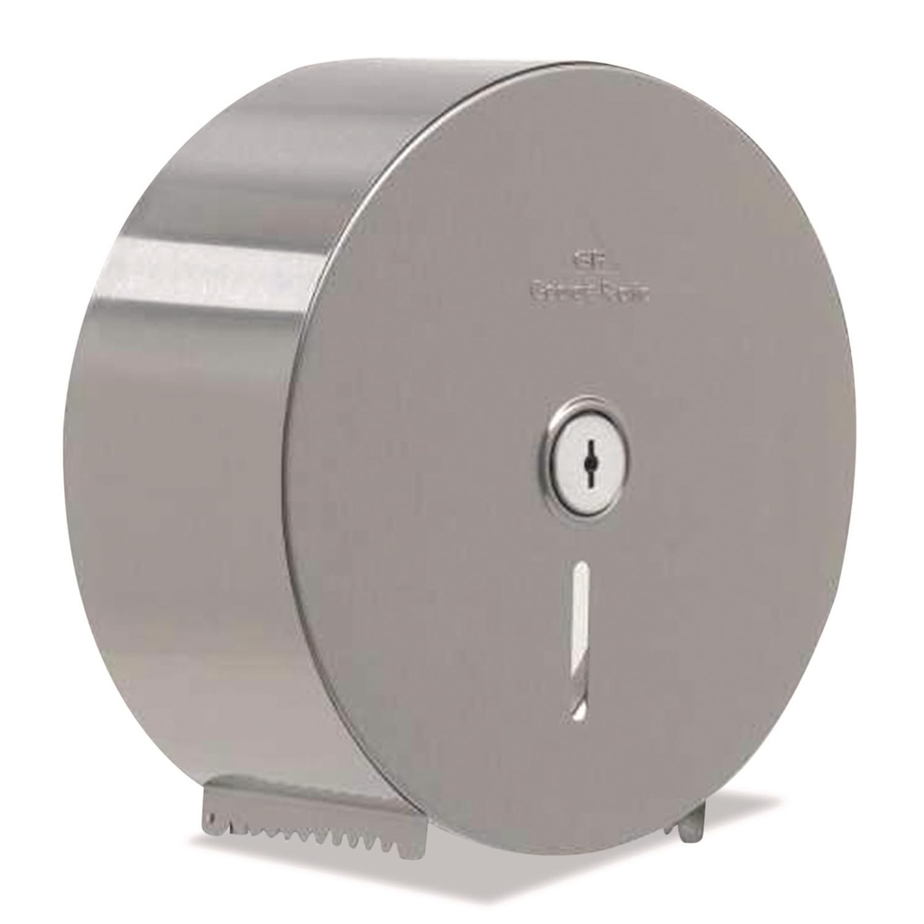 Single-Roll Jumbo Jr. Toilet Paper Dispenser by GP PRO (Georgia-Pacific); Stainless Steel 59448; 10.750" W x 4.440" D x 10.750" H