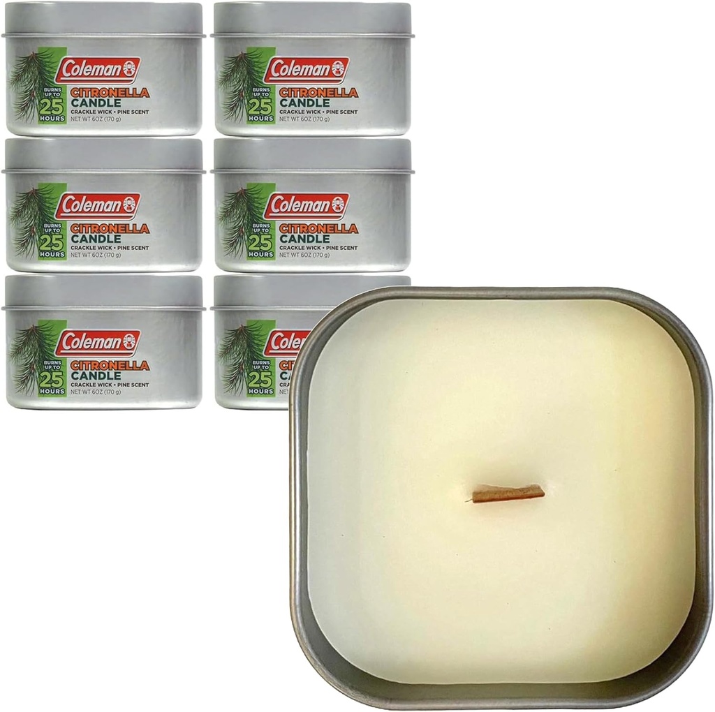 Coleman Scented Outdoor Citronella Candle with Wooden Crackle Wick, Pine Scent, 6 oz (Pack of 6)