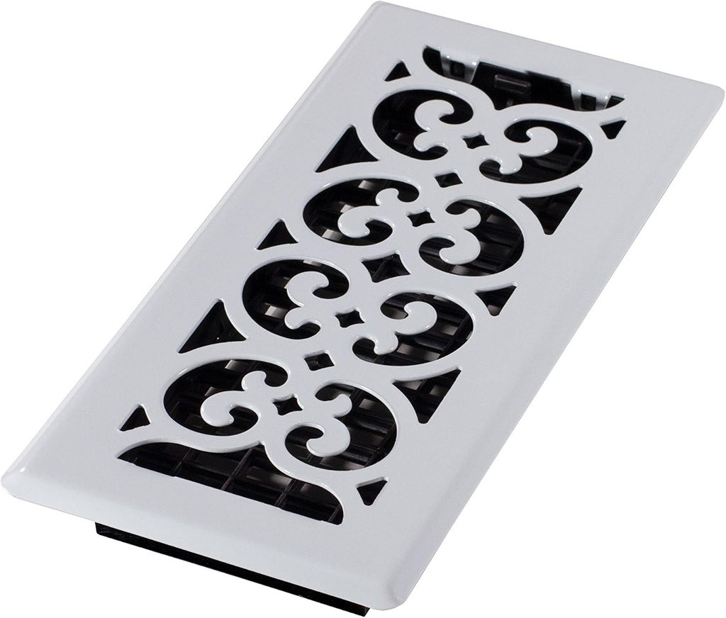 Decor Grates FS410-WH Scroll Design Floor Register,4x10 Inches, White