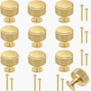 10 Pack Modern Cabinet Knobs, 1 Inch (28mm) Round Brushed Gold Zinc Alloy Drawer Pull Handles for Dresser, Vanity Decorative with 2 Size Screws