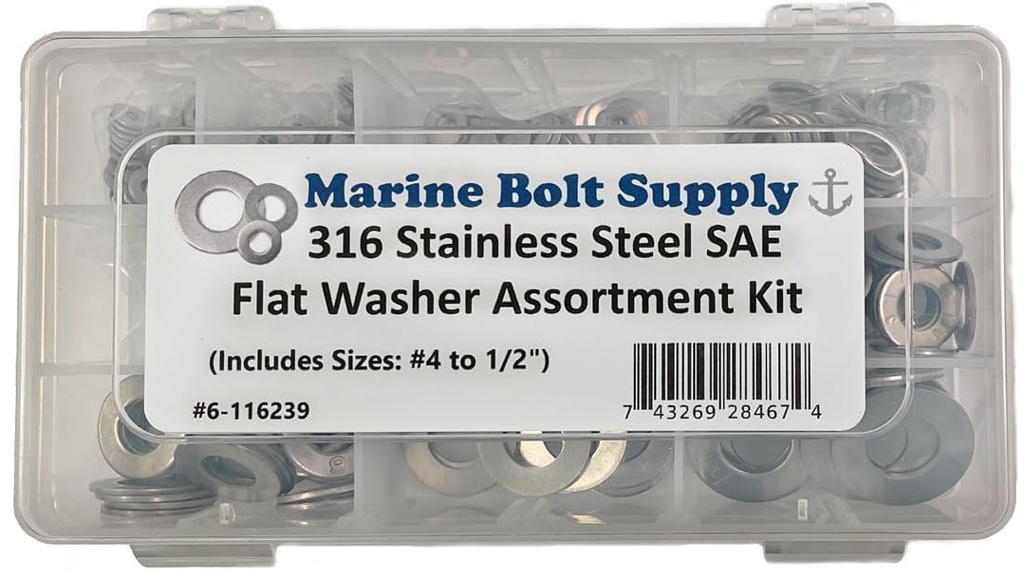 Type 316 Stainless Steel SAE Flat Washer Assortment Kit by Marine Bolt Supply