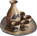 Refineness Sake Set, Sake Set, Japanese Style 5 Pieceset The Body is Designed with Creative Fish Pattern