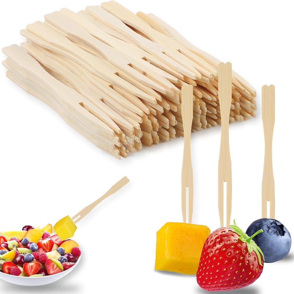 400PCS 3.5 Inch Appetizer Forks, Mini Forks, Mini Forks For Appetizers, Disposable Bamboo Forks Can Be Used For Desserts, Sandwiches, Burgers, Salads, Buffets, Drinks, Vegetables And More