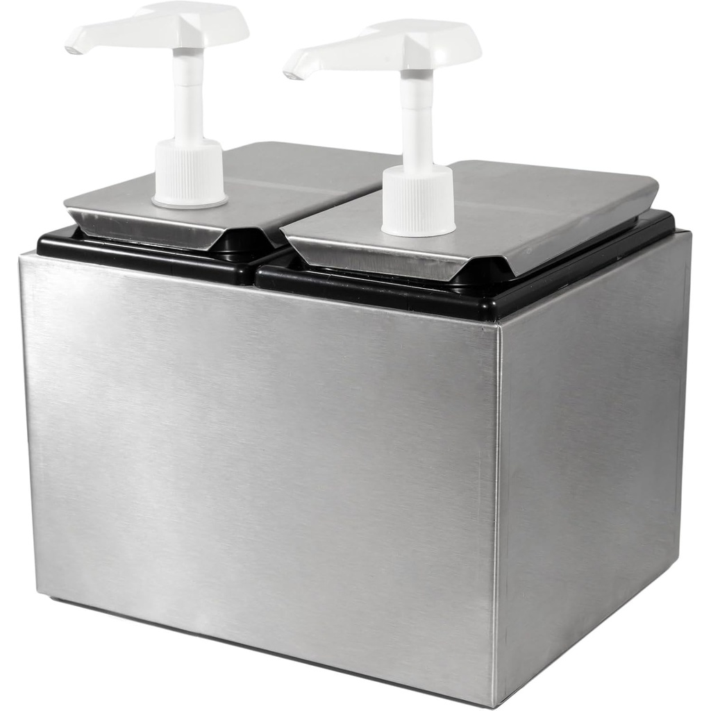 Carlisle FoodService Products Condiment Rail Condiment Center with 2 Standard Pumps for Gas Stations, Restaurants, And Fast Food, Stainless Steel, 9.63 x 7.75 x 10.75 Inches, Silver