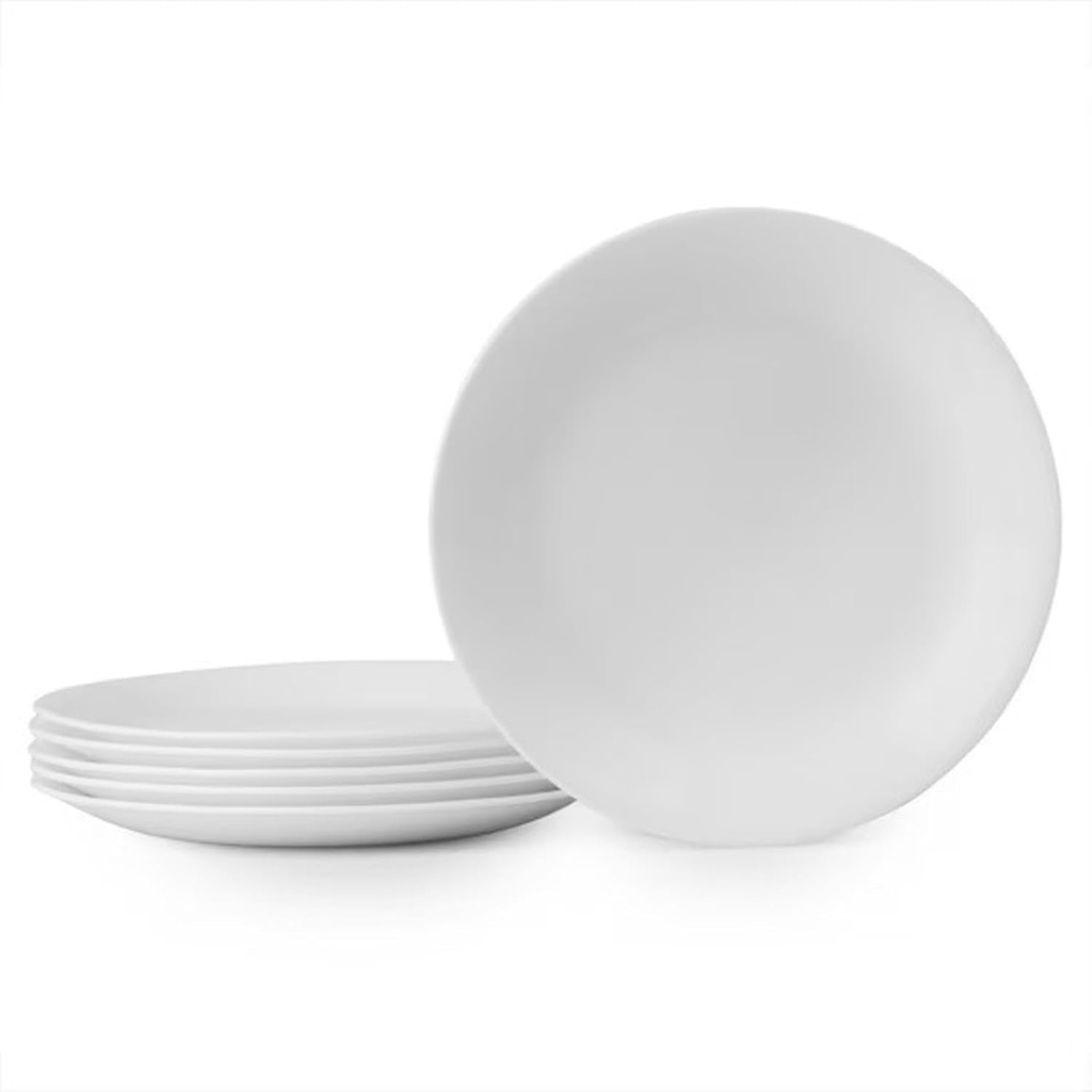 Corelle 8.5-Inch Lunch Plates, Set of 6, Lightweight Vitrelle Glass, Chip & Crack Resistant, Dishwasher & Microwave Safe, White