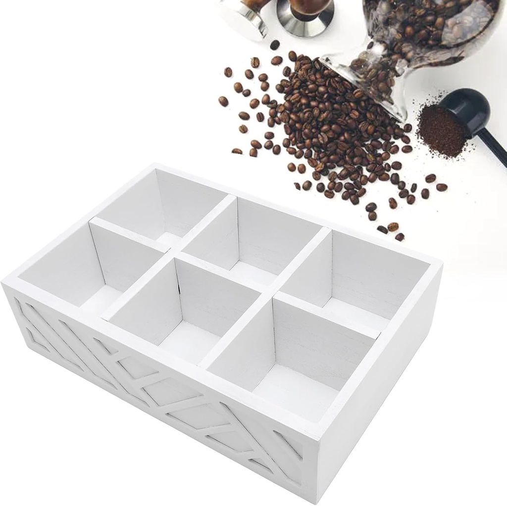 Tyenaza Coffee Station Organizer, Wood Coffee Bar organizer Countertop for Accessories, Pod Syrup Condiment Organizer Holder (White)