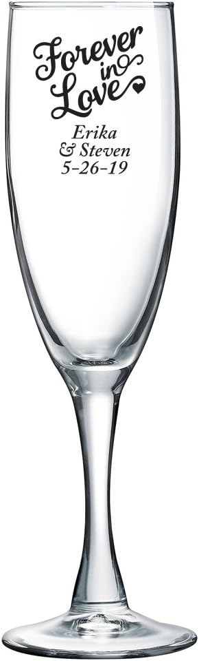 Personalized Color Printed Champagne Flute - Forever In Love - Black - 72 pack
