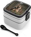 Personalize Double Layer Bento Box German Shepherd Lunch Box - Durable, Leak-Proof with Spoon Adult Premium Bento Case for Work Travel Camping