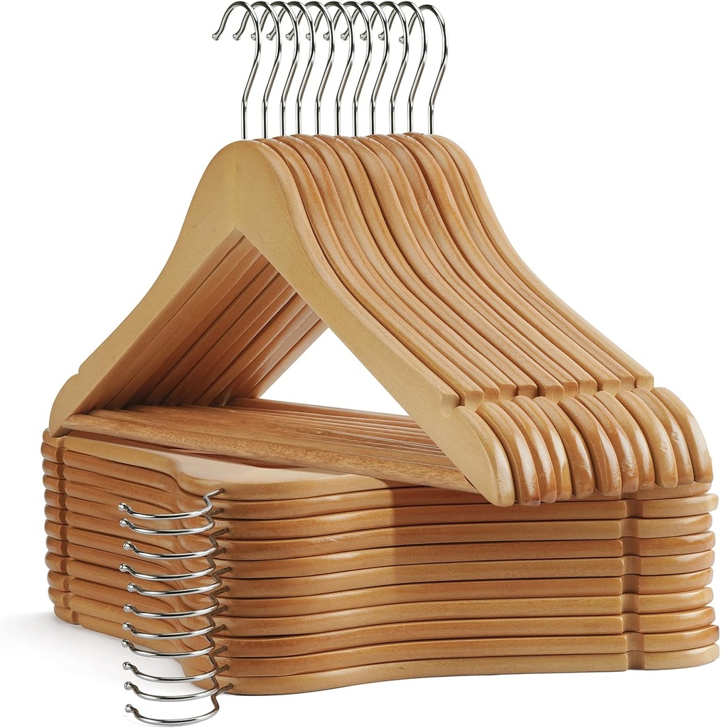 Wooden Hangers - 30 Pack - Clothes Hanger for Daily Used,Smooth Finish Wood Hanger with Precisely Cut Notches,Coat Hangers, Heavy Duty Hanger for Shirt Suit Dress (Natural)