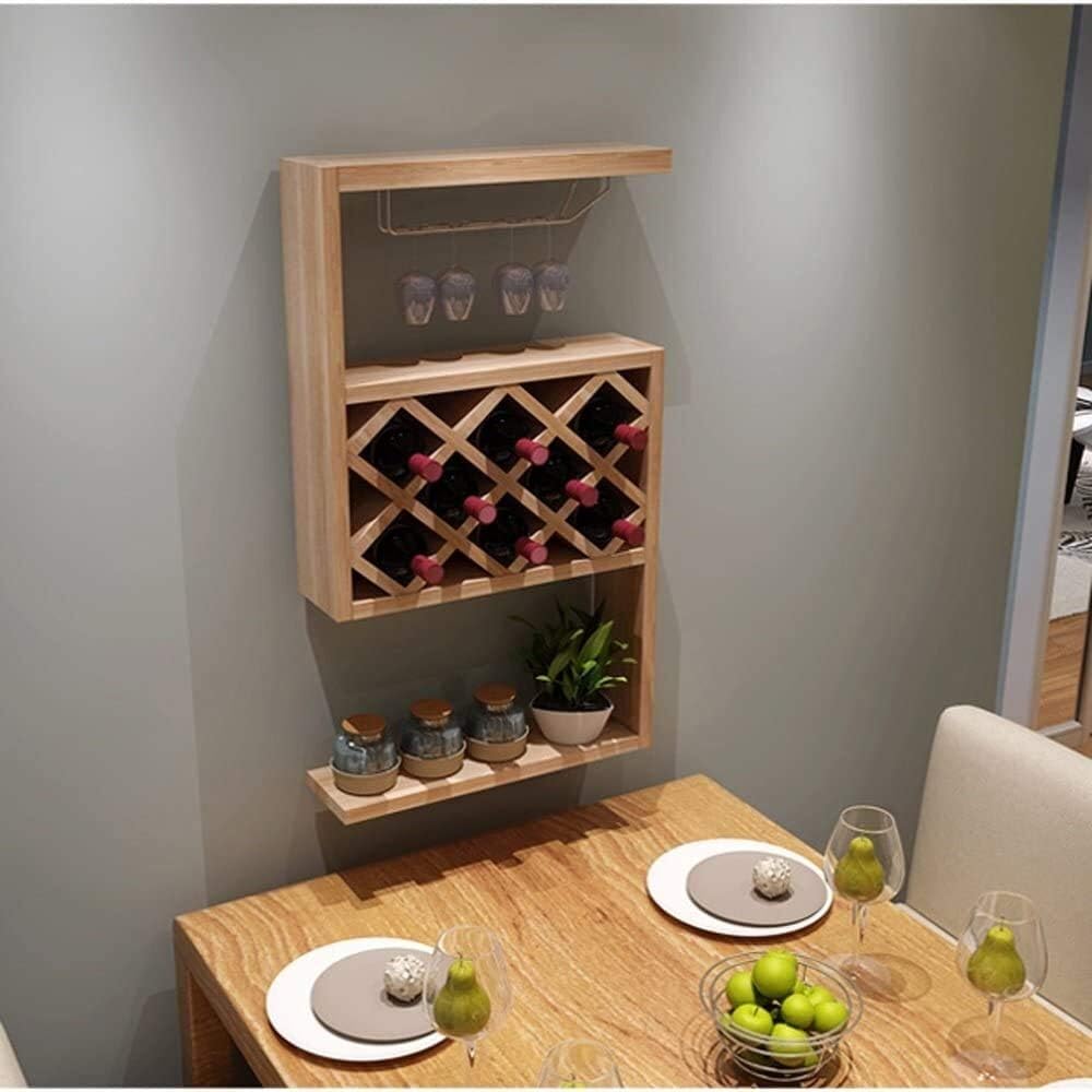 Wooden Living Room Wine Rack Modern Simple Wine Cabinet Wall Hanging Restaurant Ledge Wine Cellar Glass Inverted Rack Storage Rack (Color : C)