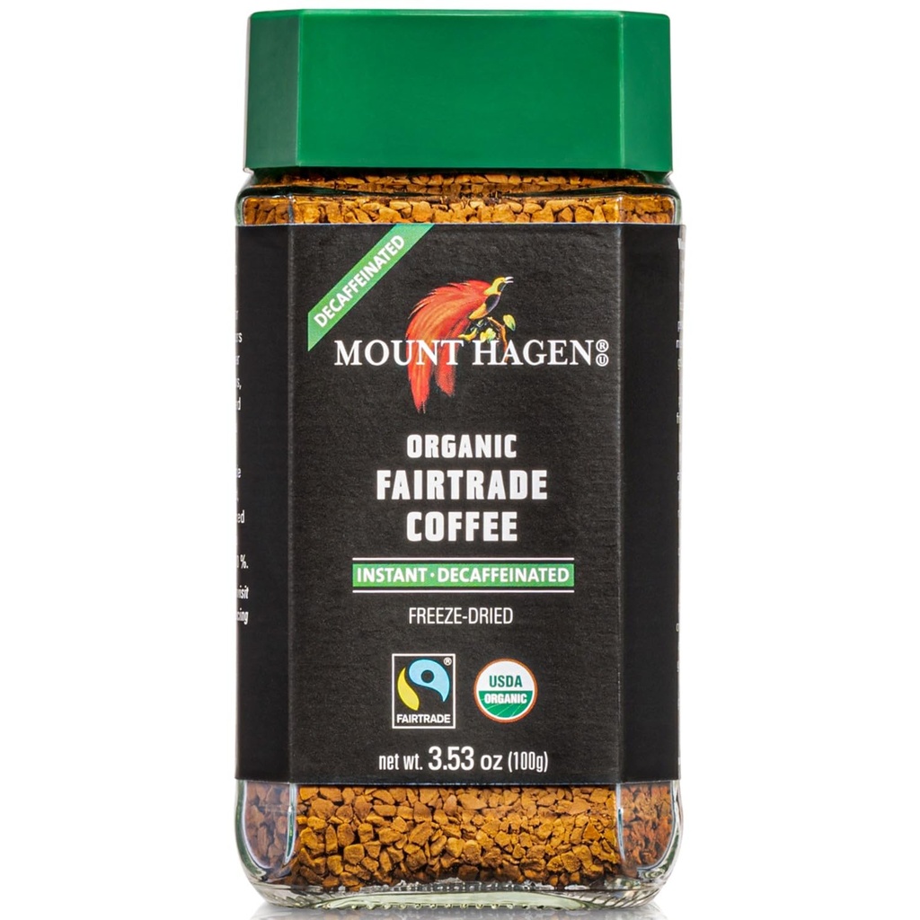 Mount Hagen 3.53oz Organic Freeze Dried Instant Decaf Coffee | Eco-friendly, Fair-Trade Decaffeinated Coffee Made From Organic Medium Roast Arabica Beans [3.53oz Jar]