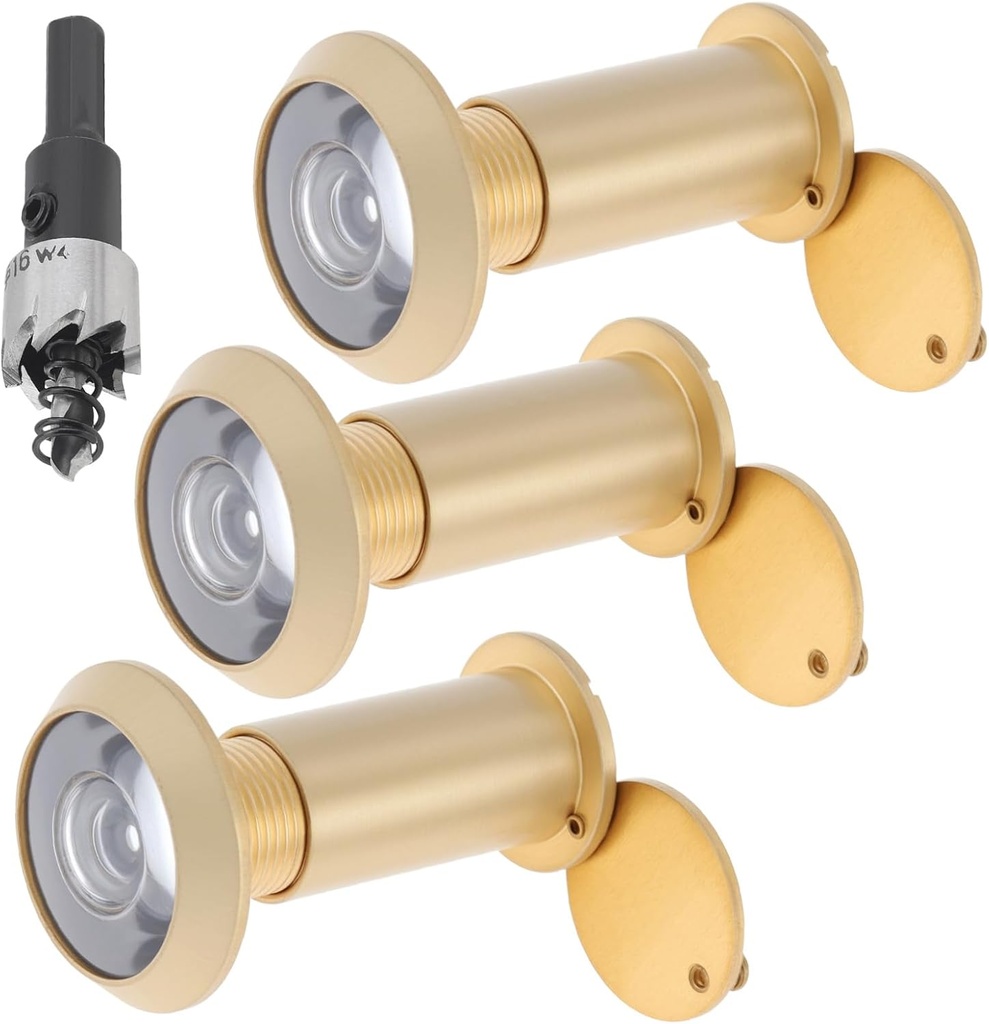 Door Viewer Peephole, Solid Brass Peephole with 5/8" (16 mm) Drill Bit for 1-3/8" to 2-1/4" Doors, 200 Degree Wide Viewing Angle Peep Holes for Front Door with Privacy Cover (Gold)