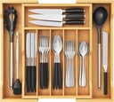 Lifewit Silverware Drawer Organizer, Expandable Utensil Tray for Kitchen, Bamboo Flatware and Cutlery Holder, Wood Adjustable Storage for Spoons Forks Knives, Large, Natural