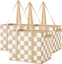 Checkered Reusable Grocery Bags Heavy Duty 3 Pack Foldable Shopping Bags with Handles for Groceries Collapsible Tote