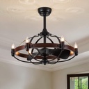 27-Inch Brown Walnut Farmhouse Style Chandelier Ceiling Fan with Light and Remote Control, Bladeless Motor for Bedroom, Kitchen, Living Room, Dining Room
