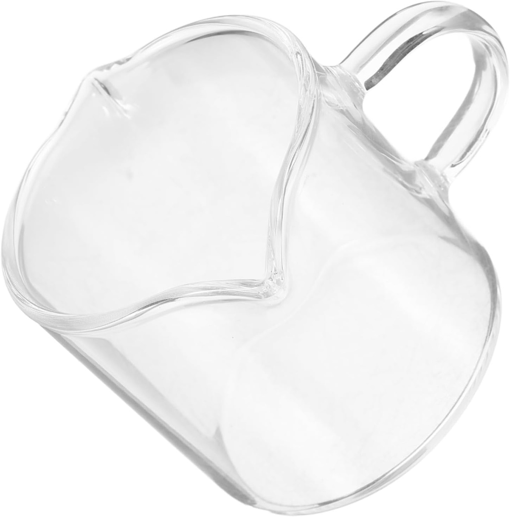 Uonlytech Mini Transparent Glass Creamer Pitcher with Dual Spouts for Coffee Tea Smooth Pouring Mini Milk Frothing Jug Elegant Design for Personal Use