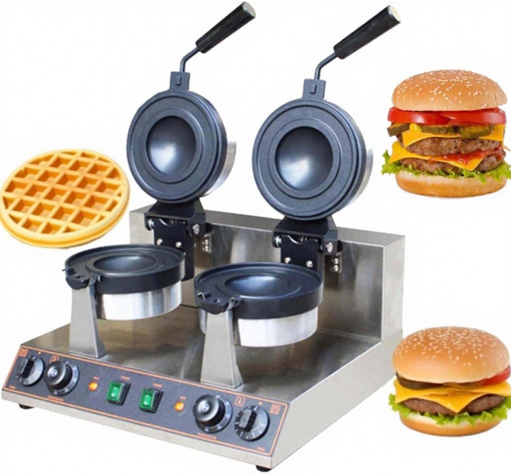 Ufo Burger Waffle Maker, Dual Head Electric Ice Cream Sandwich Press With 180° Rotating Plates, Non-Stick Surface, Professional Time And Temperature Controls(Double Head)