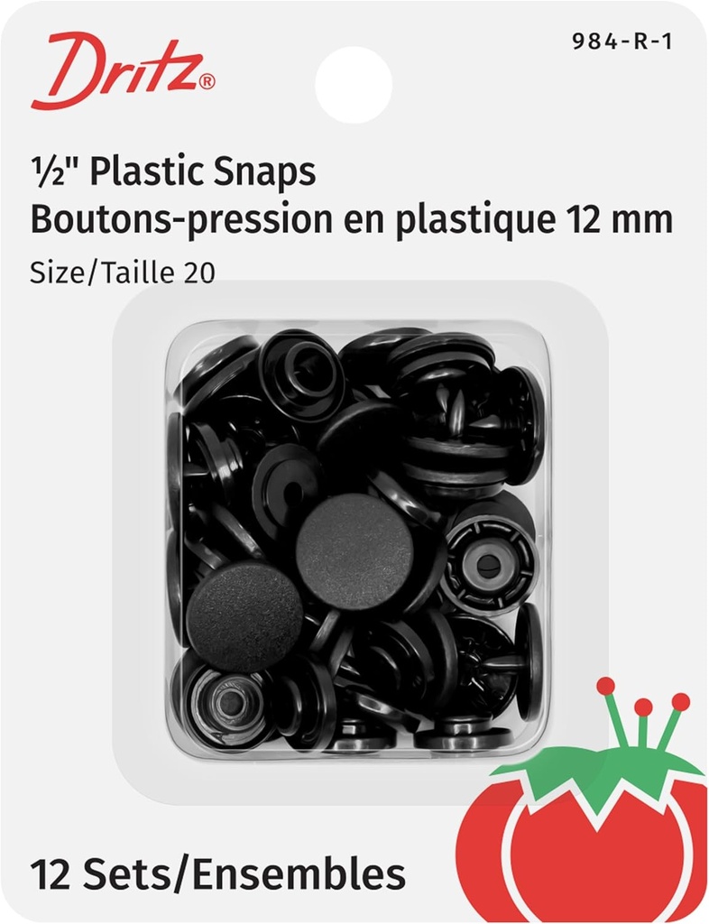 Dritz Plastic Snaps, Round, Black, Size 20 12-Count