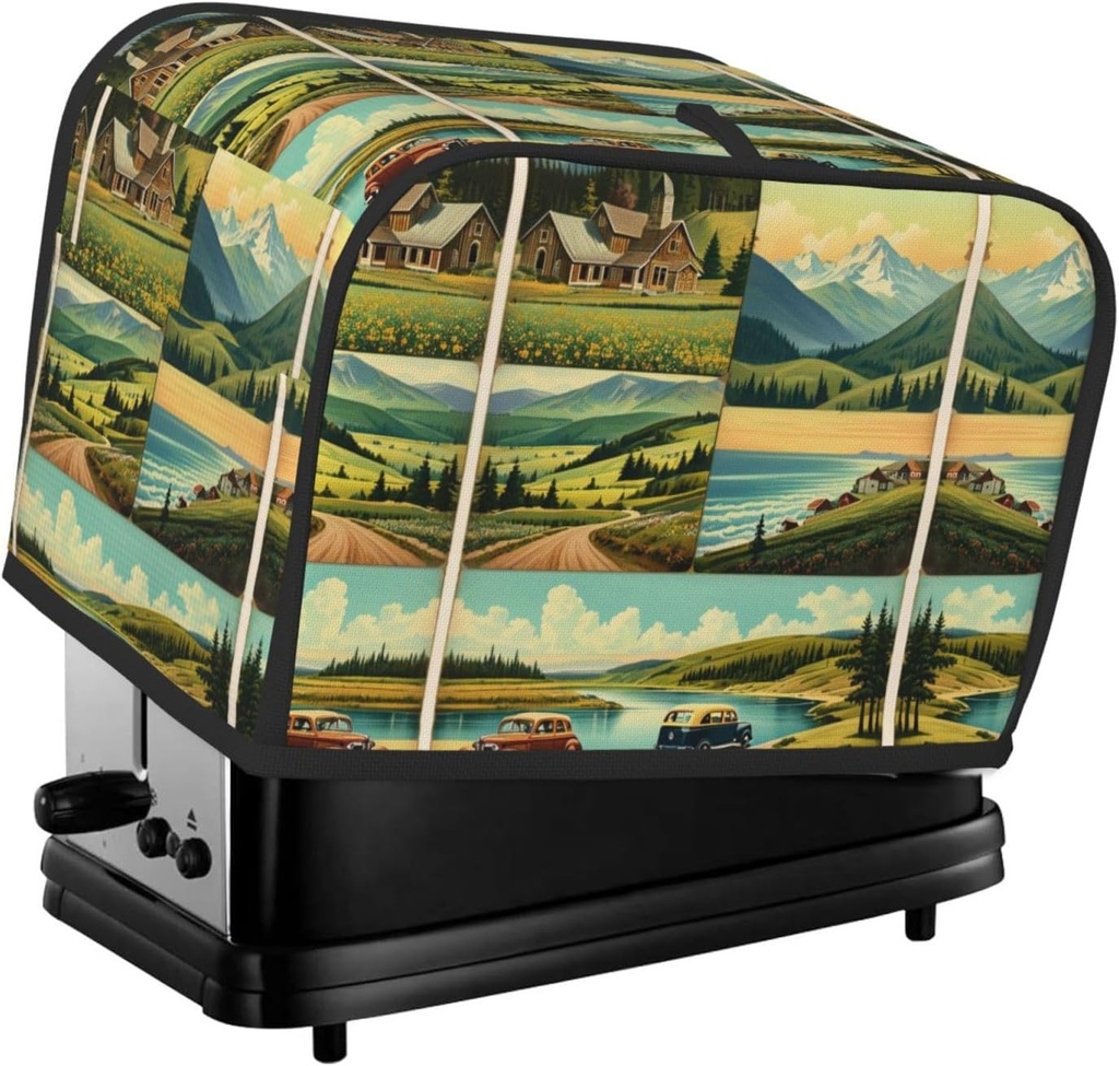 2 slice Toaster Cover, Vintage Vistas Print Bread Machine Covers with Pockets for Kitchen Counter 11.4''x7.9''x7.5''